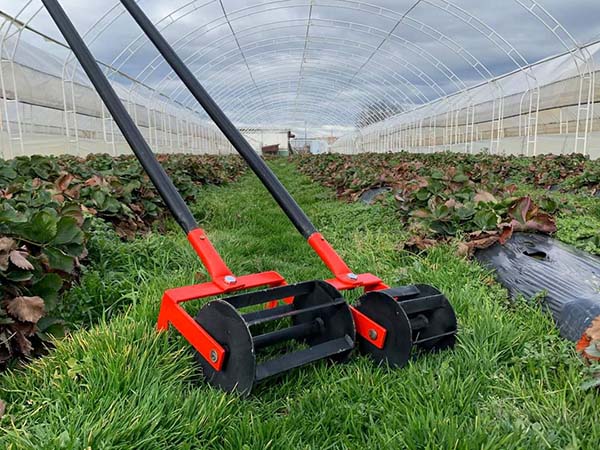 Hand Tiller 20cm and Hand Tiller 12cm side by side in the greenhouse - irgottools